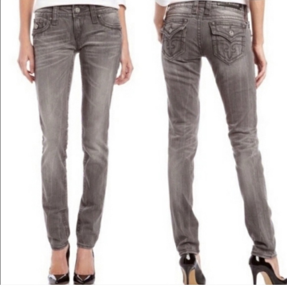 Rock Revival Celine Straight Jeans Gray Flap Pocket‎ Womens Sz 28/32”